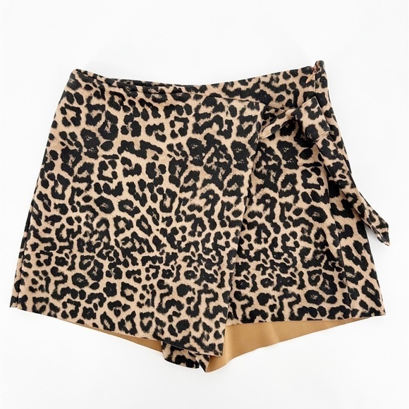 NWT ZARA CHEETAH SIDE TIE SKORT SKIRT MEDIUM BROWN - Picture 2 of 7